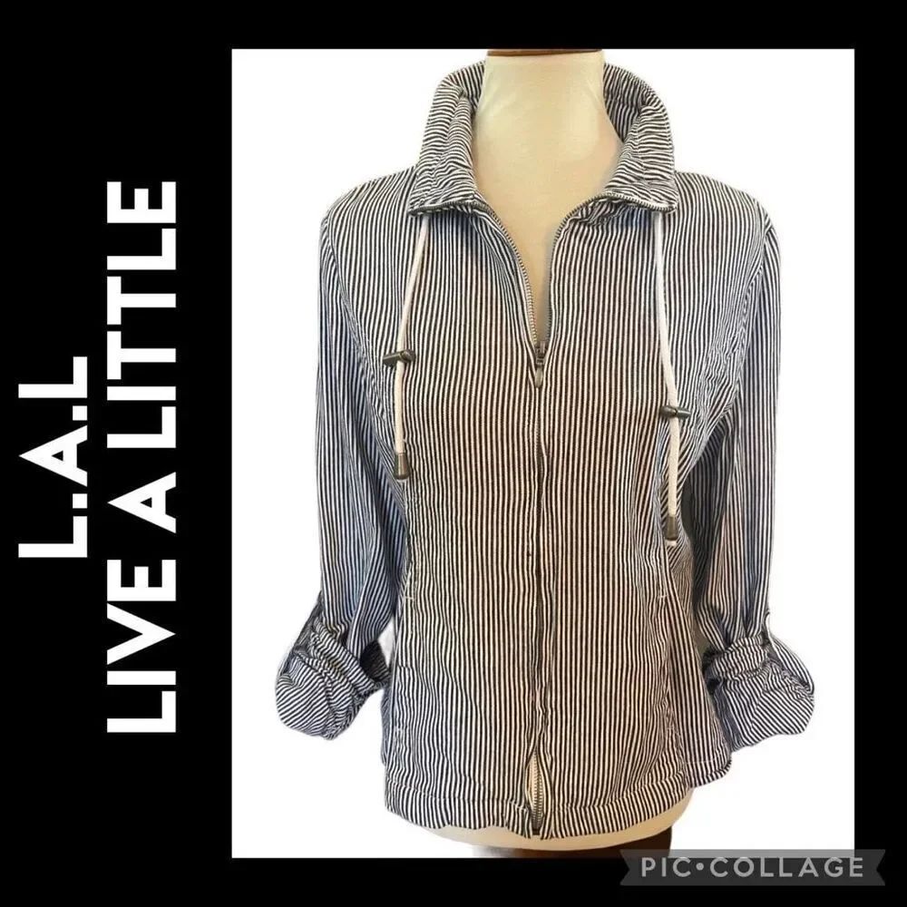 L.A.L Live A Little Long Sleeve Striped Cotton Full Zip Jacket Size Medium
